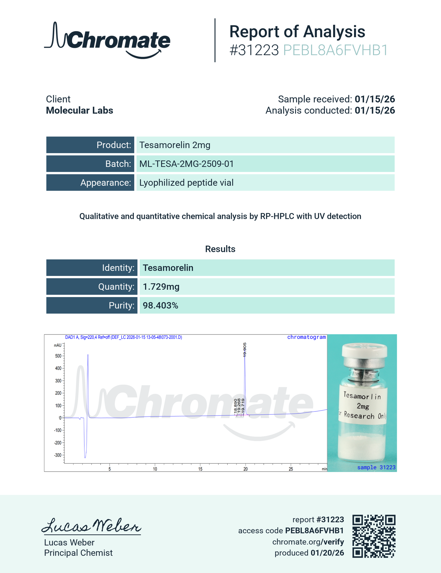 Tesamorelin 2 mg para fines de investigación